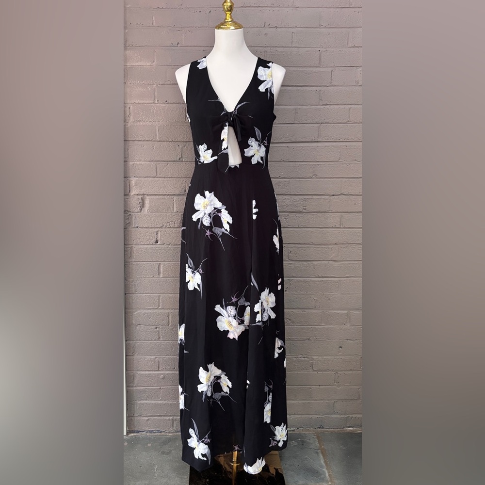 Anthropologie bird cage label black floral dress M